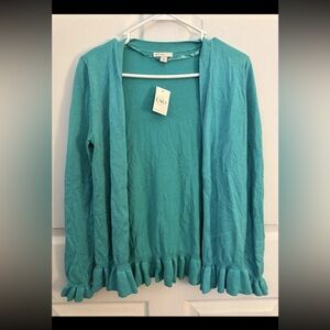 CATO NWT Teal Winter Open Ruffle Long Sleeve Covering Sweater Top XS